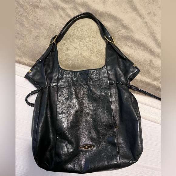 ELLIOTT LUCCA Sintra Black Pebbled Leather Tassel Large Hobo Shoulder Bag - Picture 1 of 1